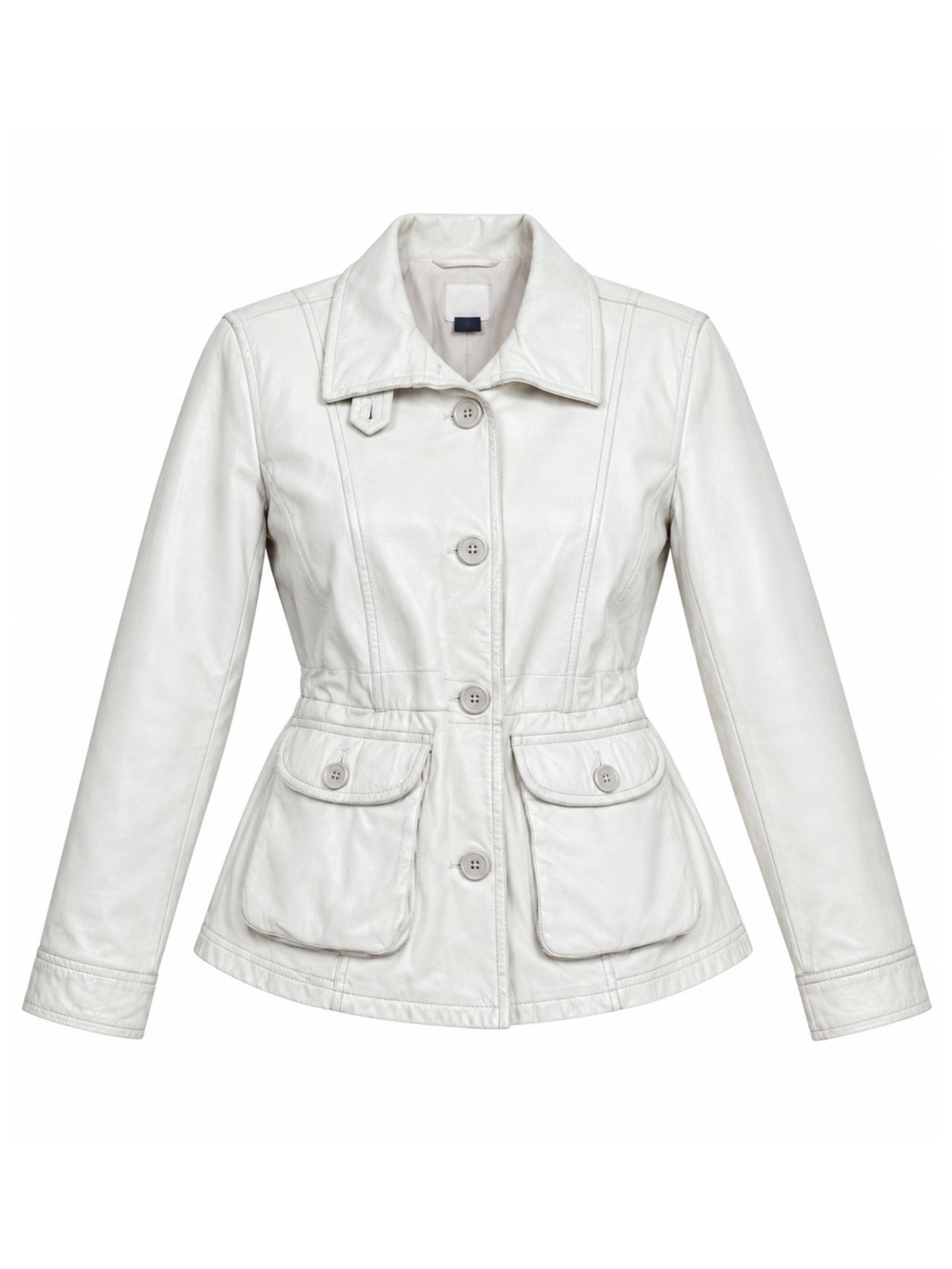 Vintage GAP 90s Y2K White Leather Utility Jacket Cinch Waist L